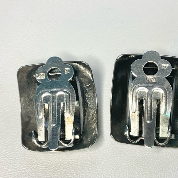 Vintage Sterling Silver Modernist Clip Earrings Poland Hallmarked - Picture 5 of 7